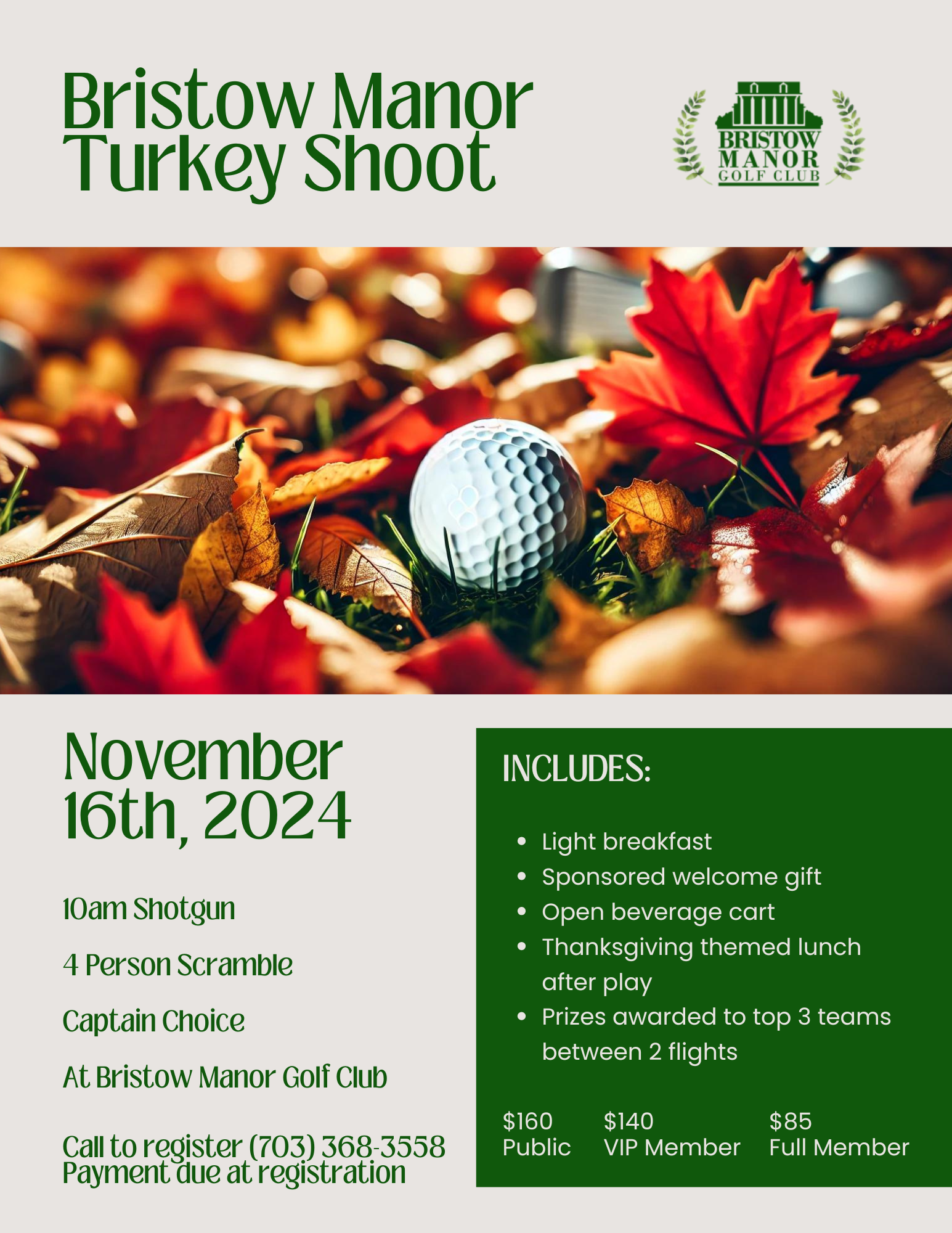 Bristow Manor Turkey Shoot Flyer Size